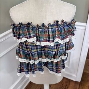 Vintage women’s size medium Third time around multi colored‎ ruffled top